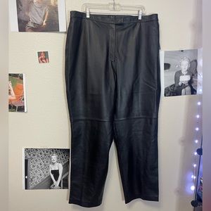 Black leather pants, relaxed fit. Size 20.
